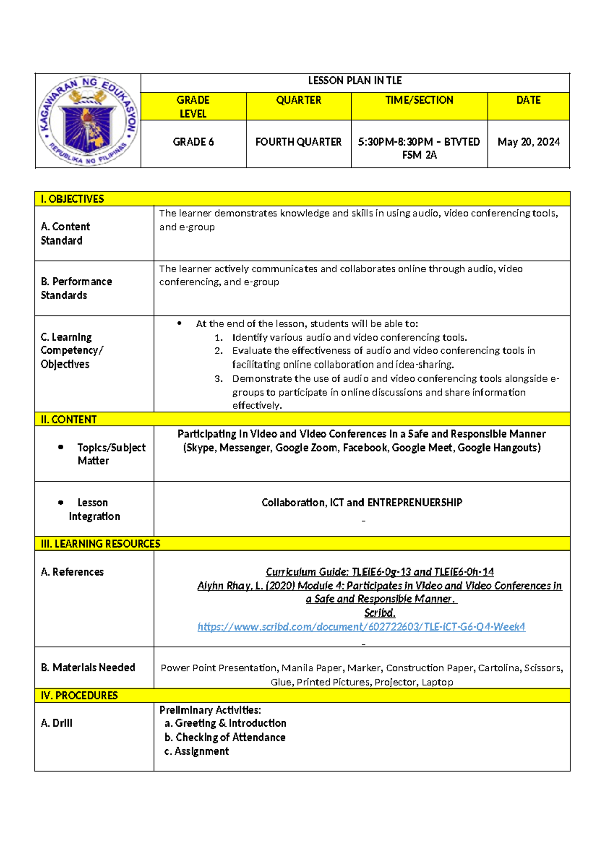 Lesson-Plan-Final-SIR- Freedie (1) - LESSON PLAN IN TLE GRADE LEVEL ...