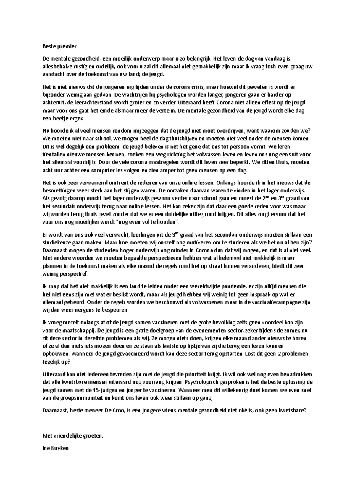 Open brief Beste premier De mentale gezondheid, een moeilijk