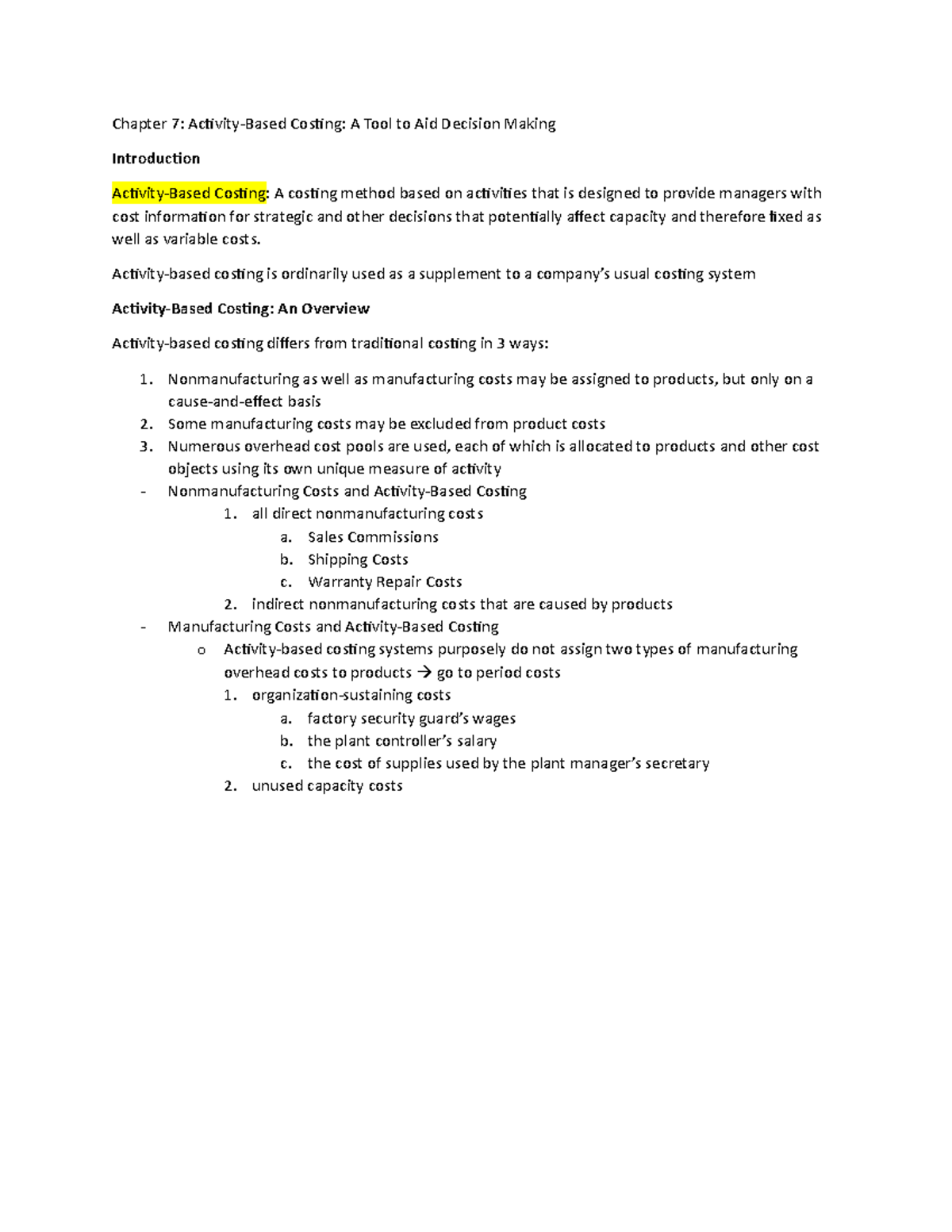 Chapter 7 - textbook - Chapter 7: Acivity-Based Cosing: A Tool to Aid ...