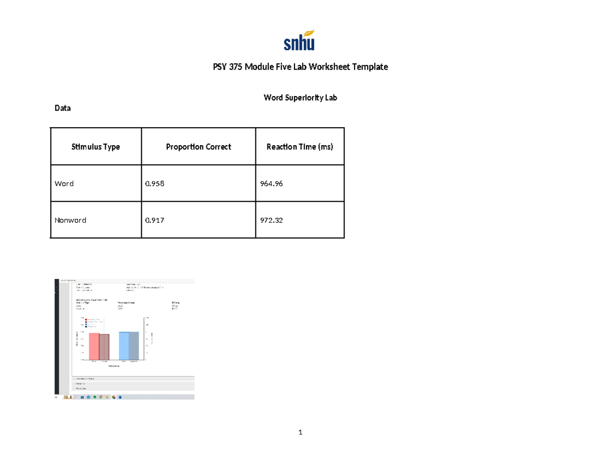 Psy 375 5-1 Wksht - Psy 315 - PSY 375 Module Five Lab Worksheet ...