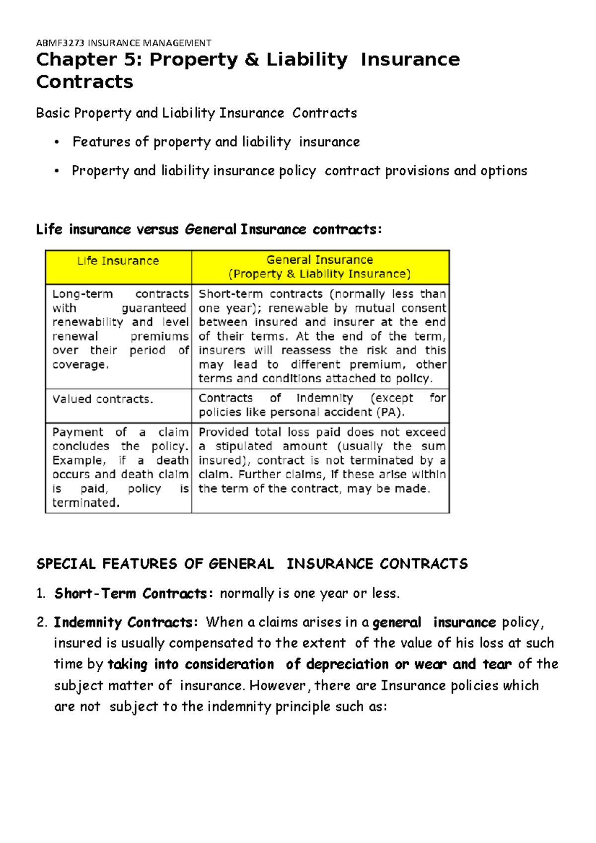 Chapter 5 Insurance Management Year 2 Sem 3 - Chapter 5: Property ...