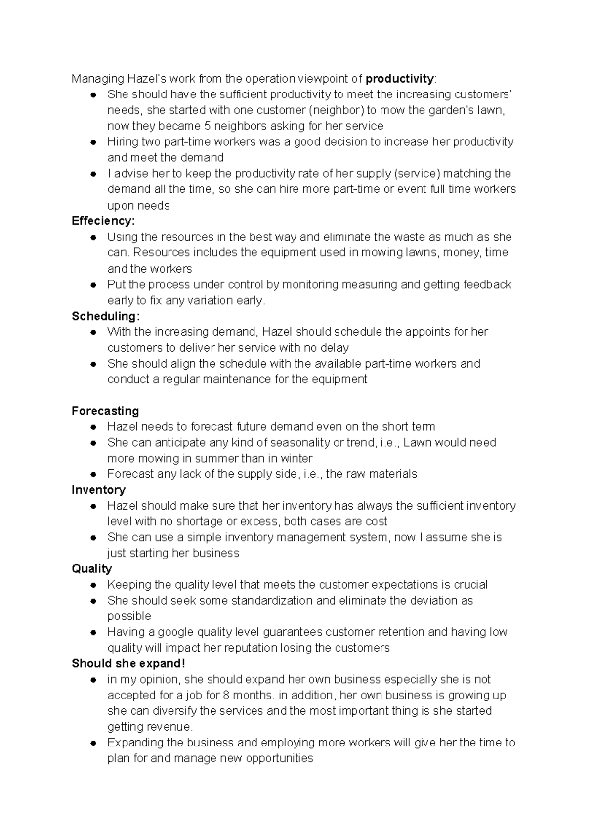 hazel case study operations management