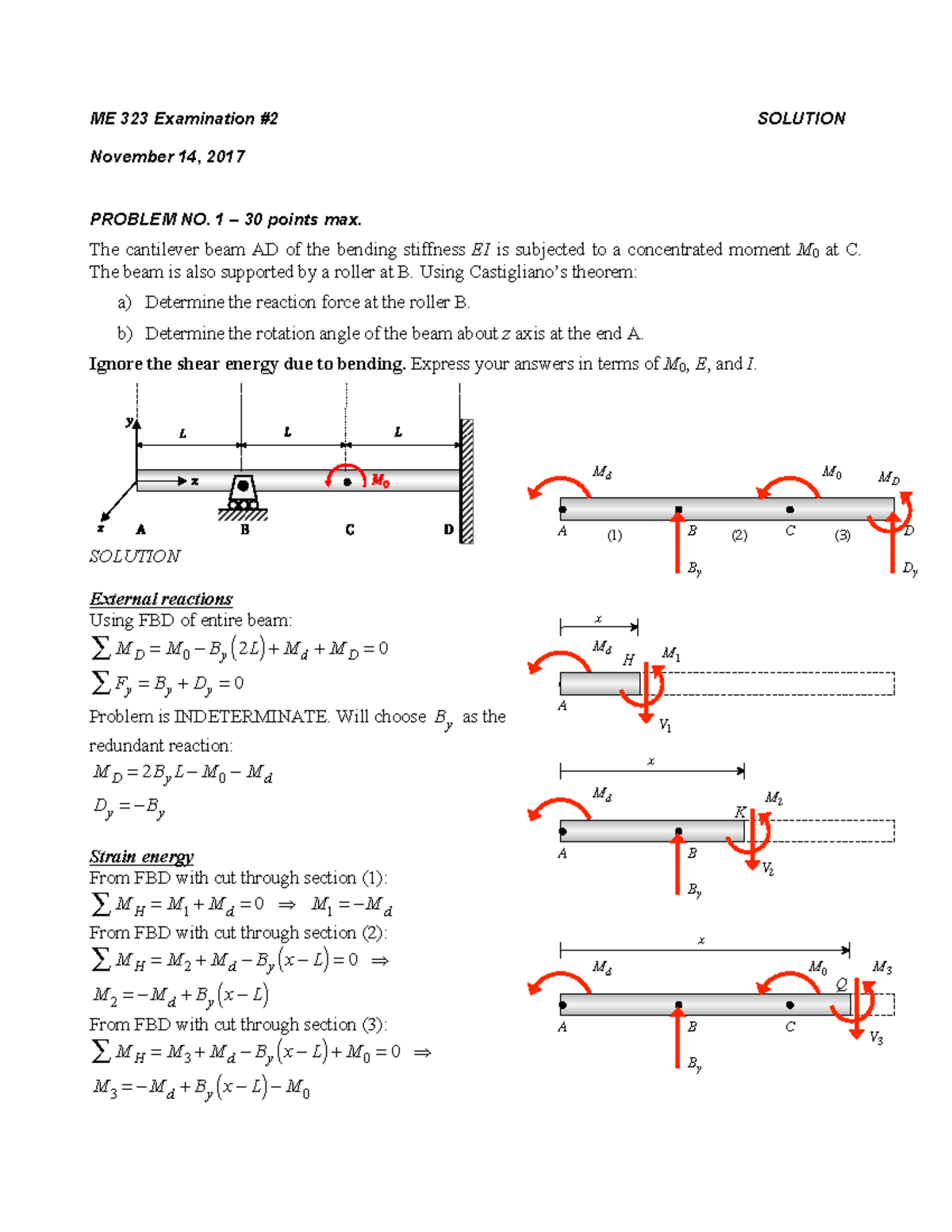 Practice problems 2 solution - x A Md V 1 M 1 A B By Md x V 2 M 2 A B C ...