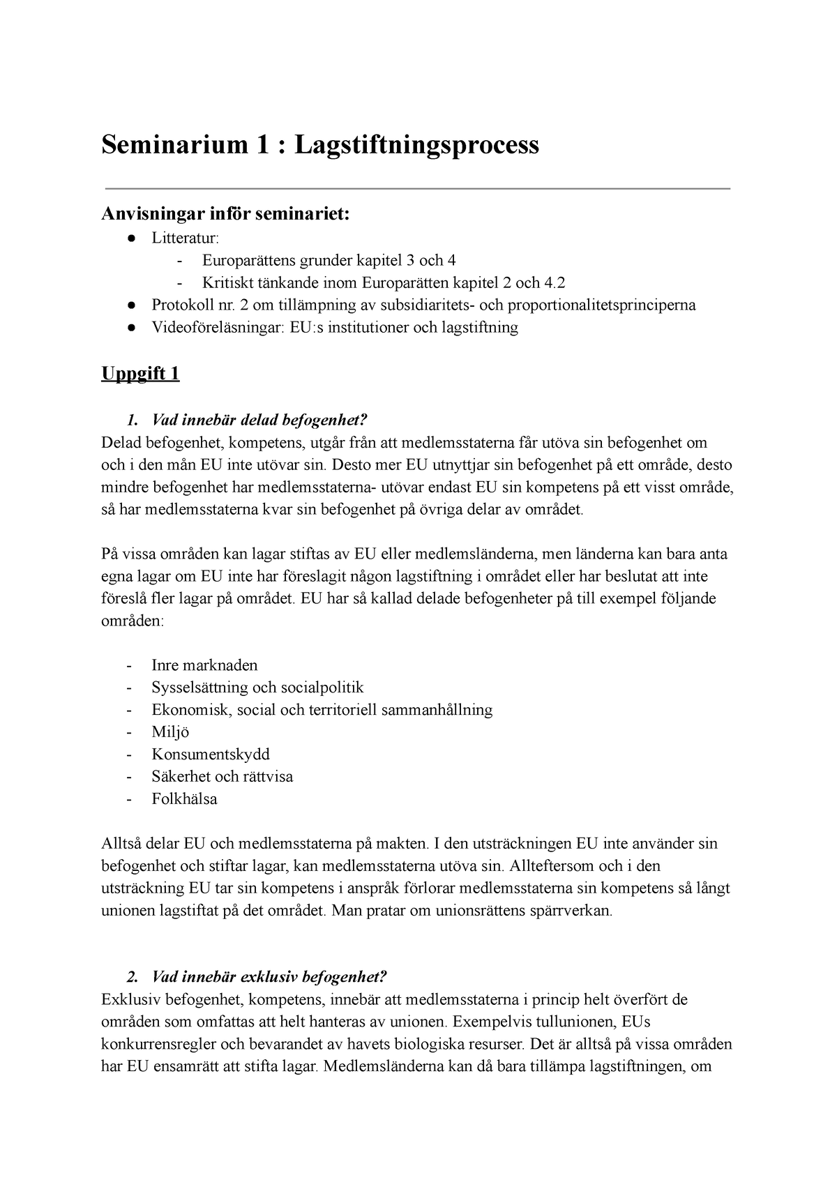 Seminarium 1 Lagstiftningsprocess - Seminarium 1 : Lagstiftningsprocess ...