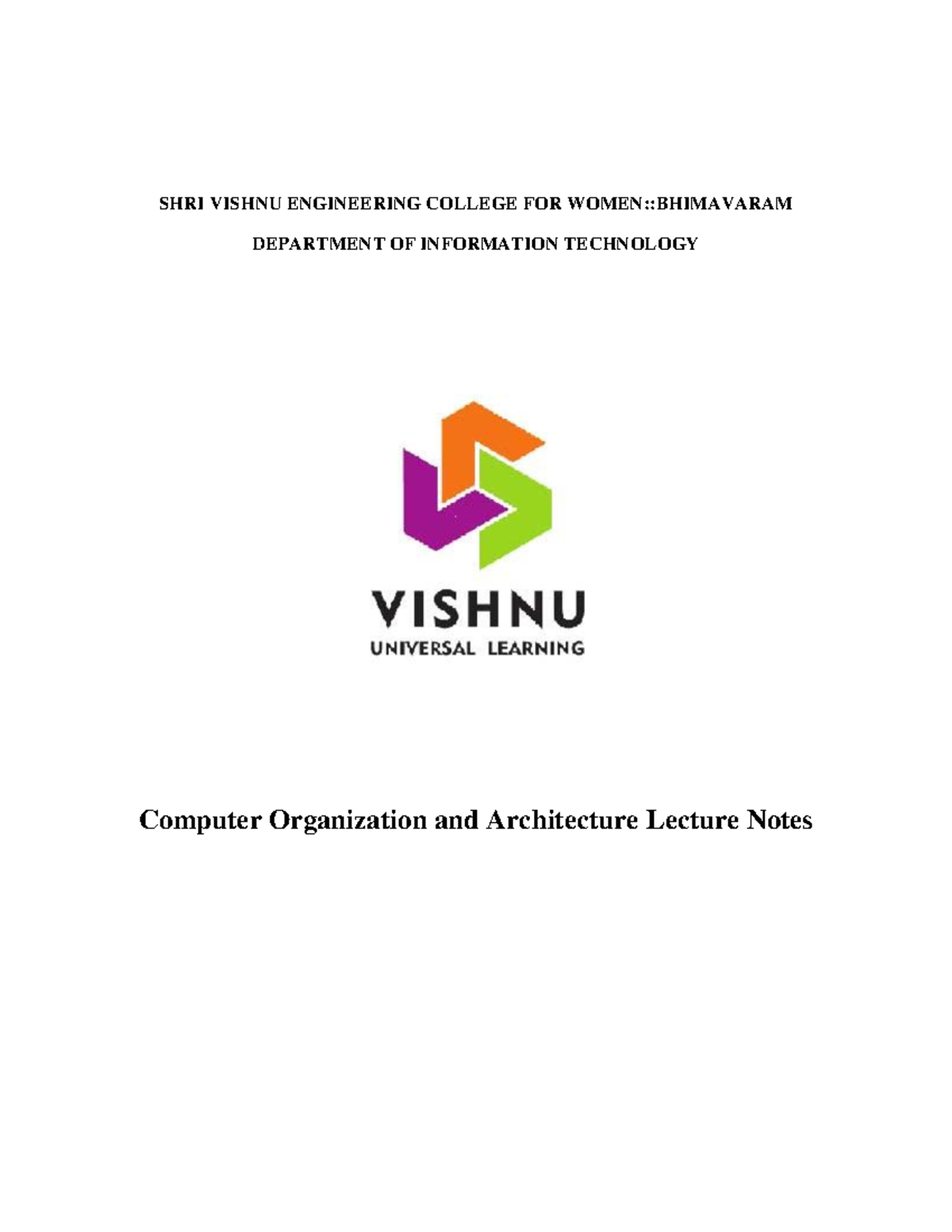 computer organization and architecture - SHRI VISHNU ENGINEERING ...