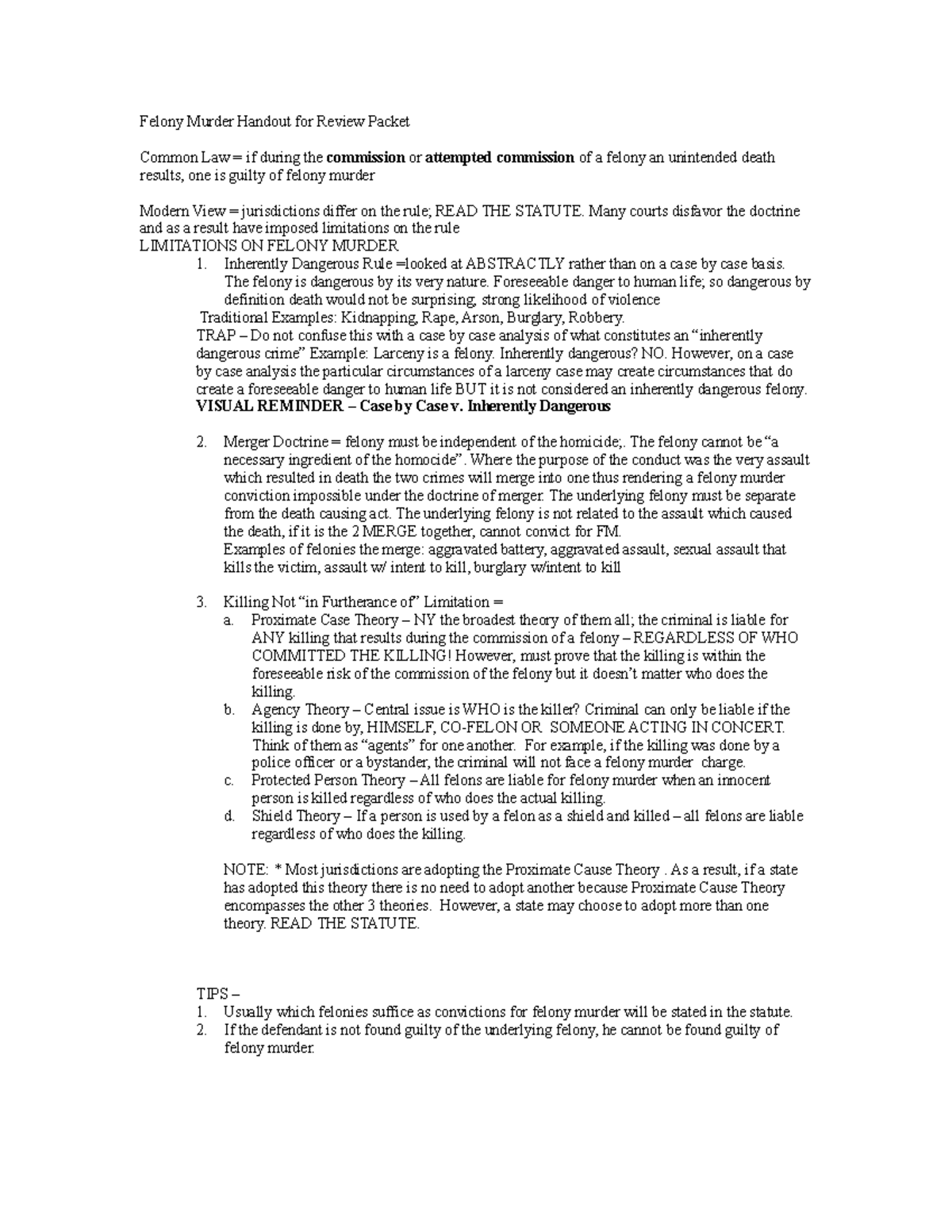 2019 Felony Murder Handout for Review Packet Felony Murder Handout for Review Packet Common