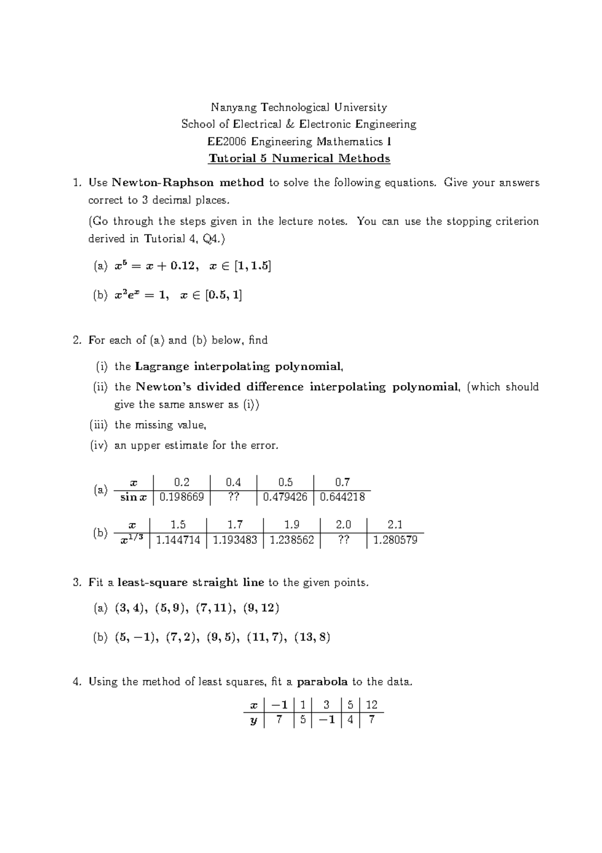 Tutorial 5 Question - Nanyang Technological University School Of ...