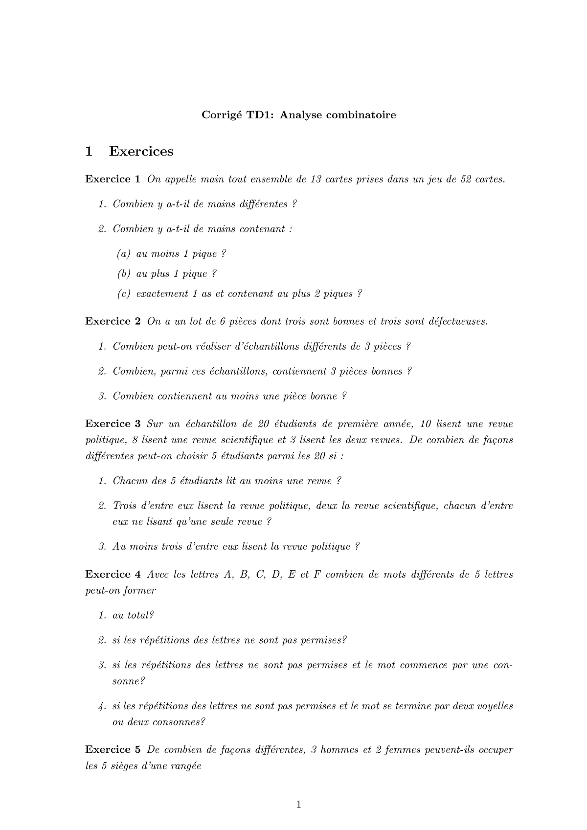 Cor TD 1-Proba - Td Probabilités - Corrig ́e TD1: Analyse Combinatoire ...