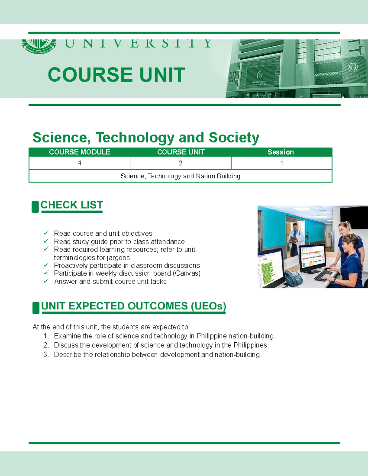 Course unit- science, technology and nation building - Science ...