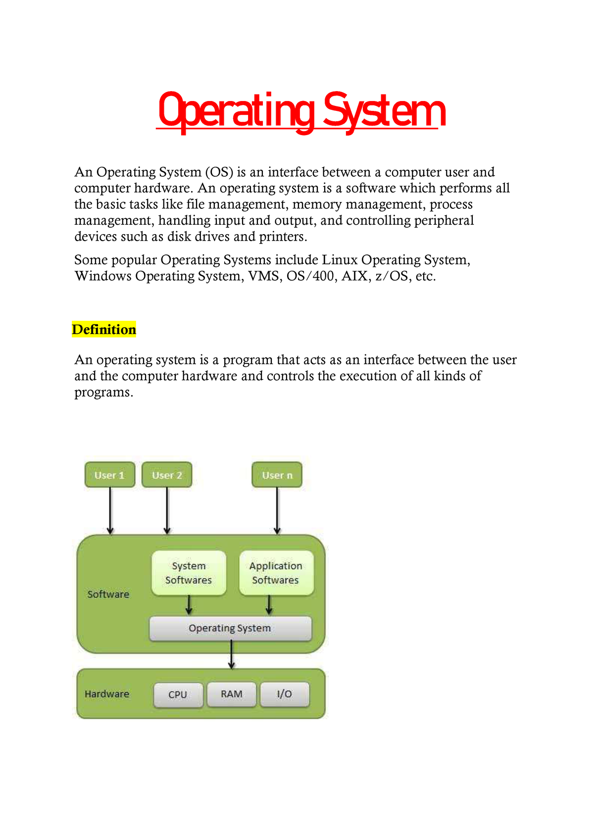 Relevent decscription about Operating System - Operating System An ...