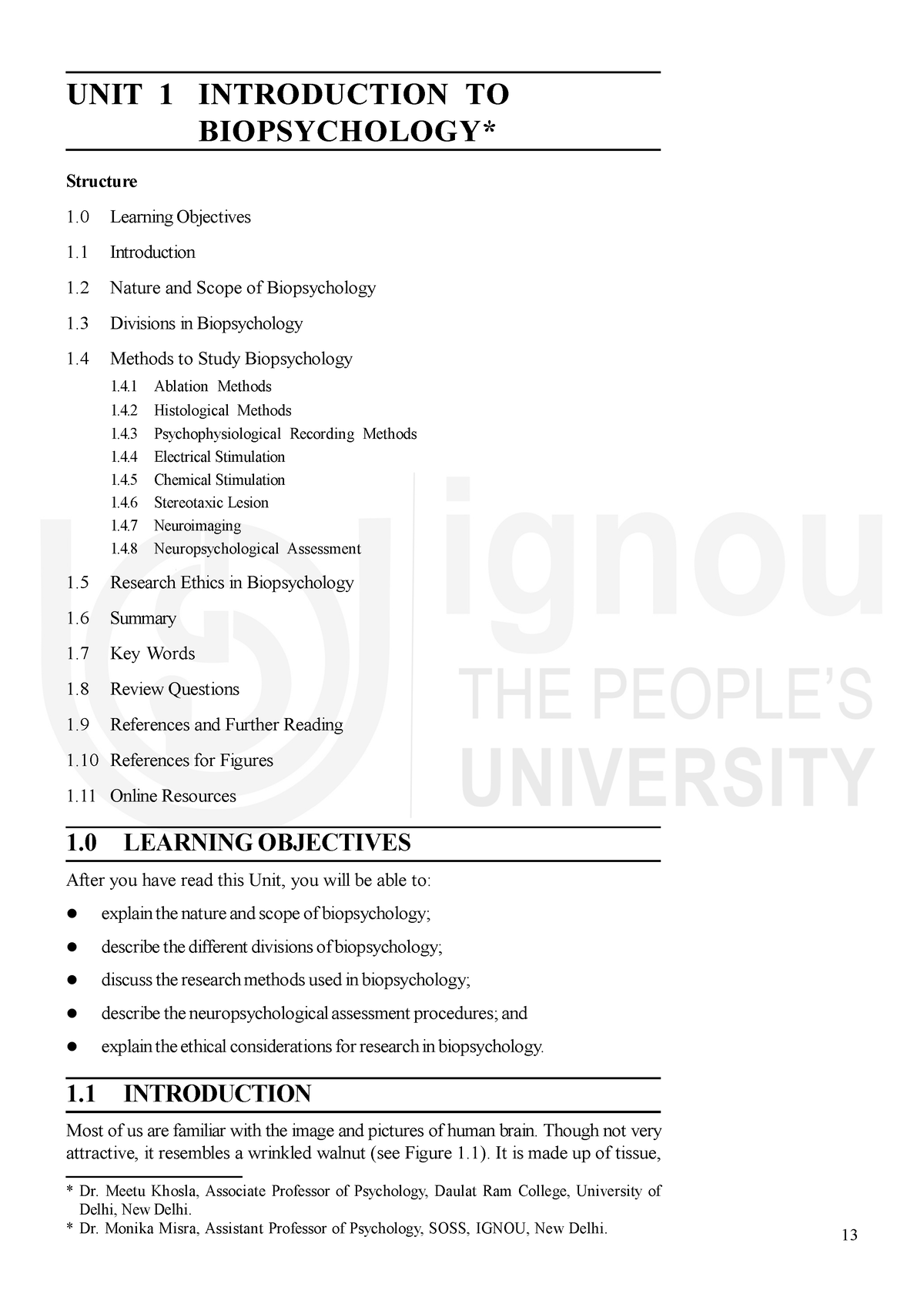 Introduction To Biopsychology - UNIT 1 INTRODUCTION TO BIOPSYCHOLOGY ...