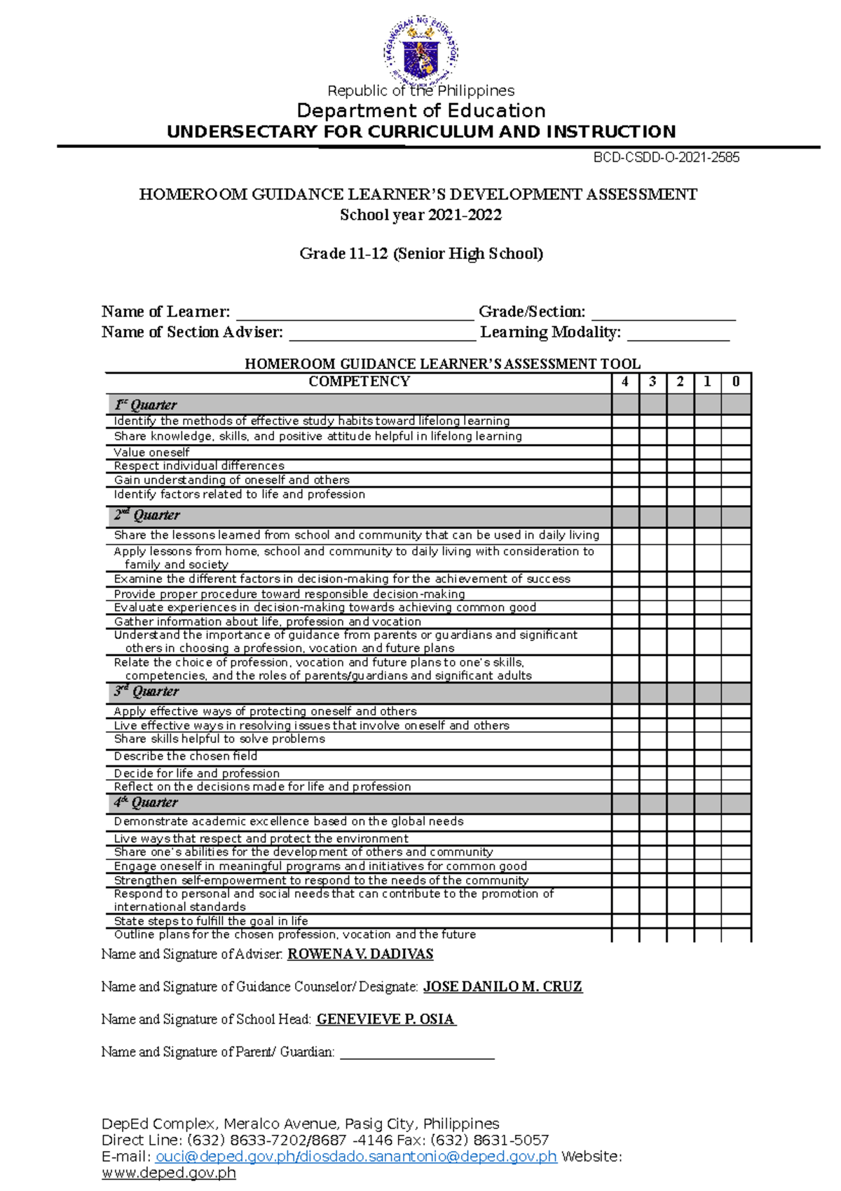 Homeroom- Guidance-JHS - Republic of the Philippines Department of ...