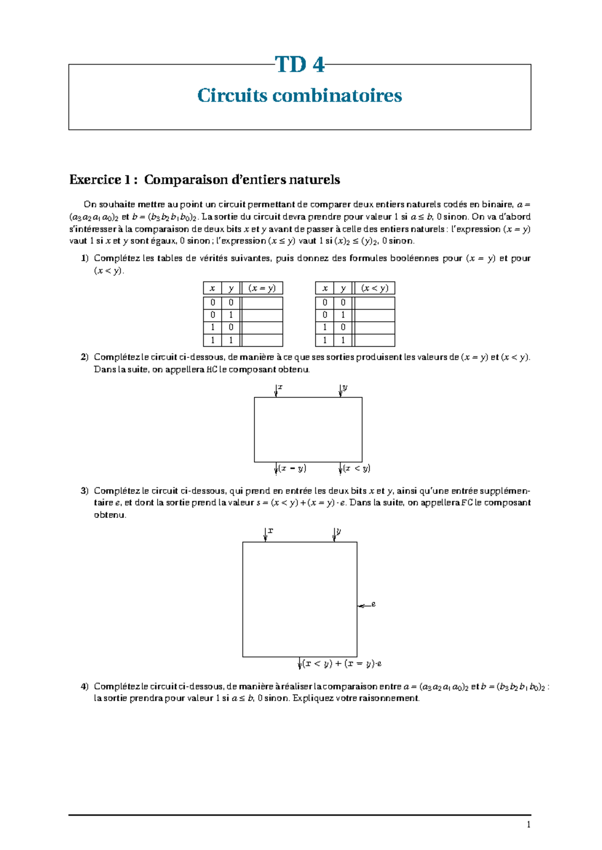 Archi-TD4 - td preparation eca - TD 4 Circuits combinatoires Exercice 1 ...