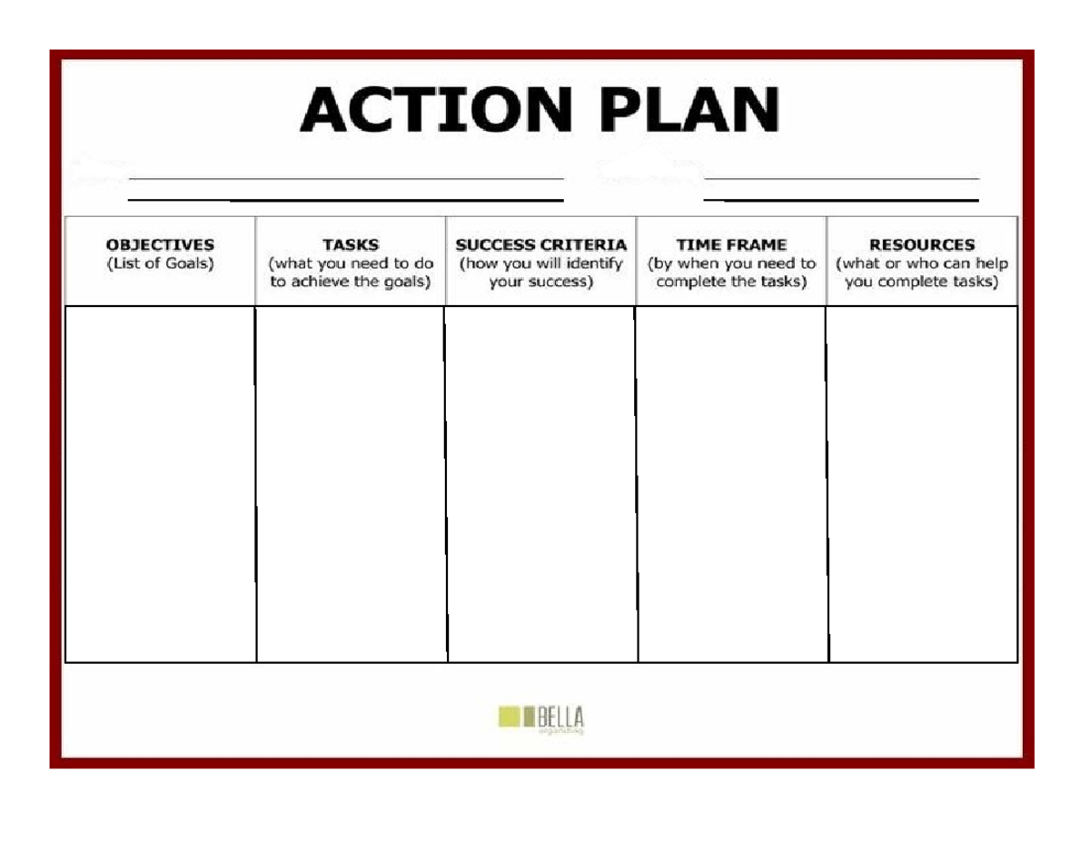 The Action Plan - ACTION PLAN OBJECTIVES TASKS SUCCESS CRITERIA TIME ...