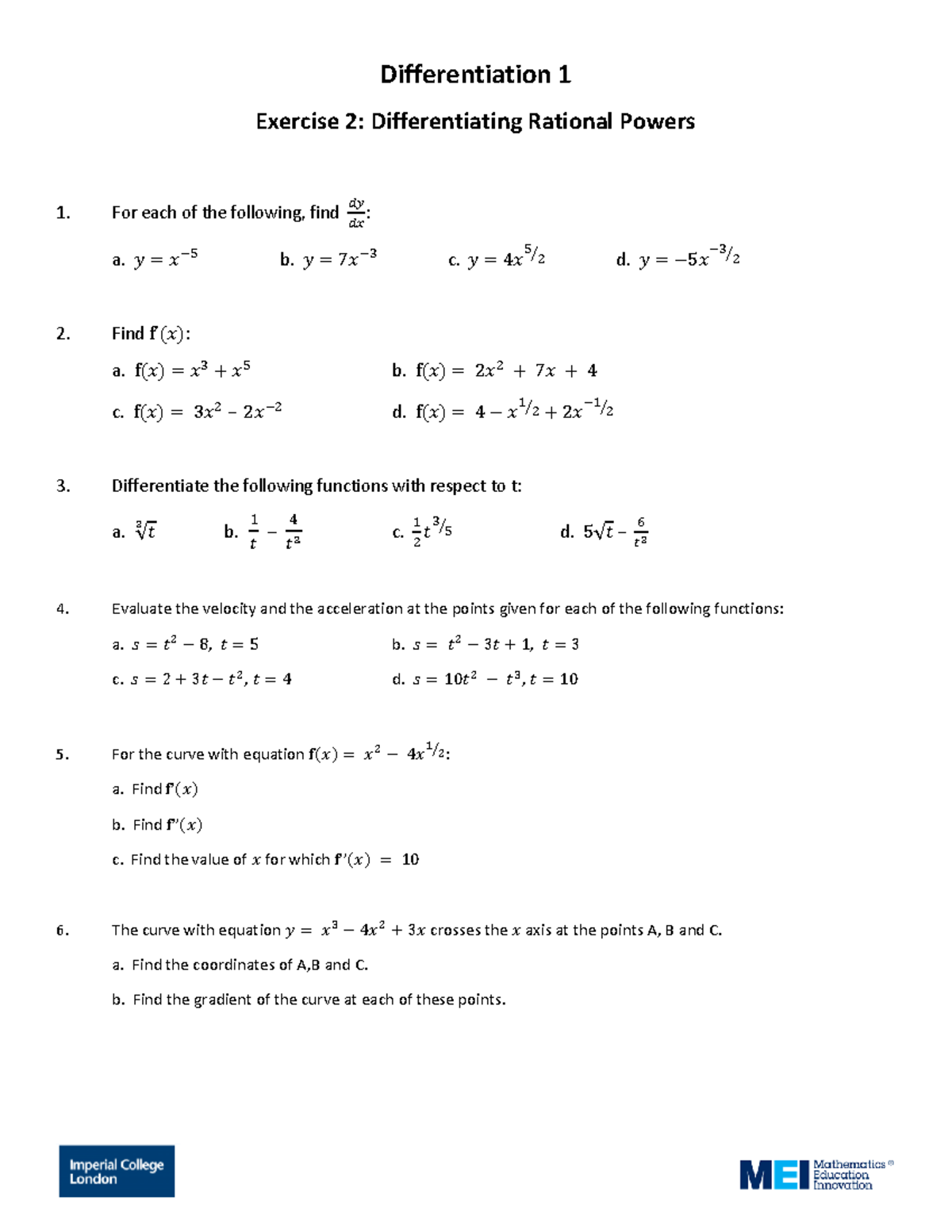 ALM002 1 Differentiation Questions From Year 12 A Level Mathematics 