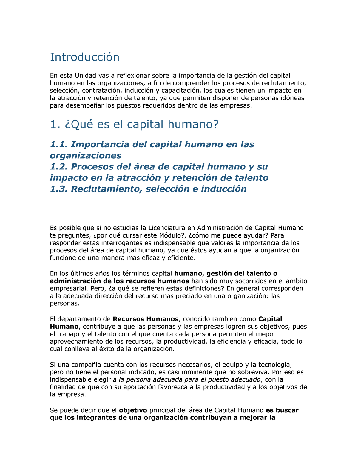 1 Capital Humano Introducción En Esta Unidad Vas A Reflexionar