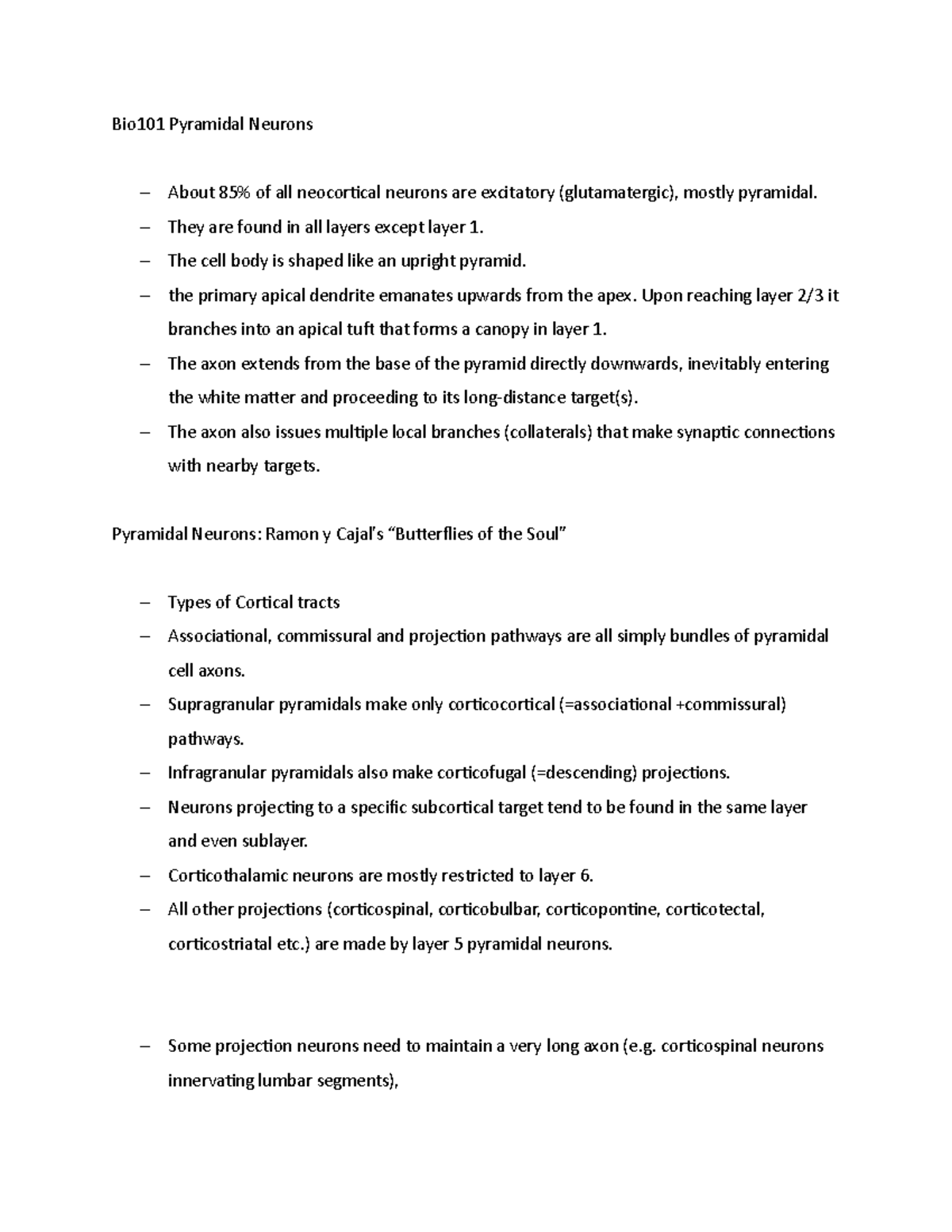 Bio101 Pyramidal Neurons - Bio101 Pyramidal Neurons About 85% of all ...