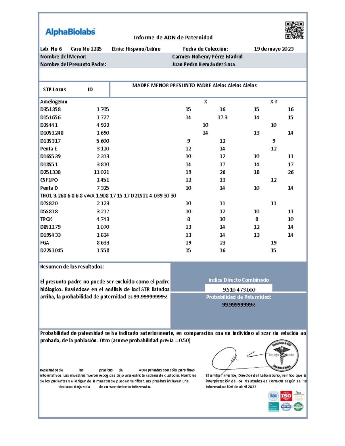 5 Prueba de Paternidad Alpha Biolabs - Informe de ADN de Paternidad Lab ...