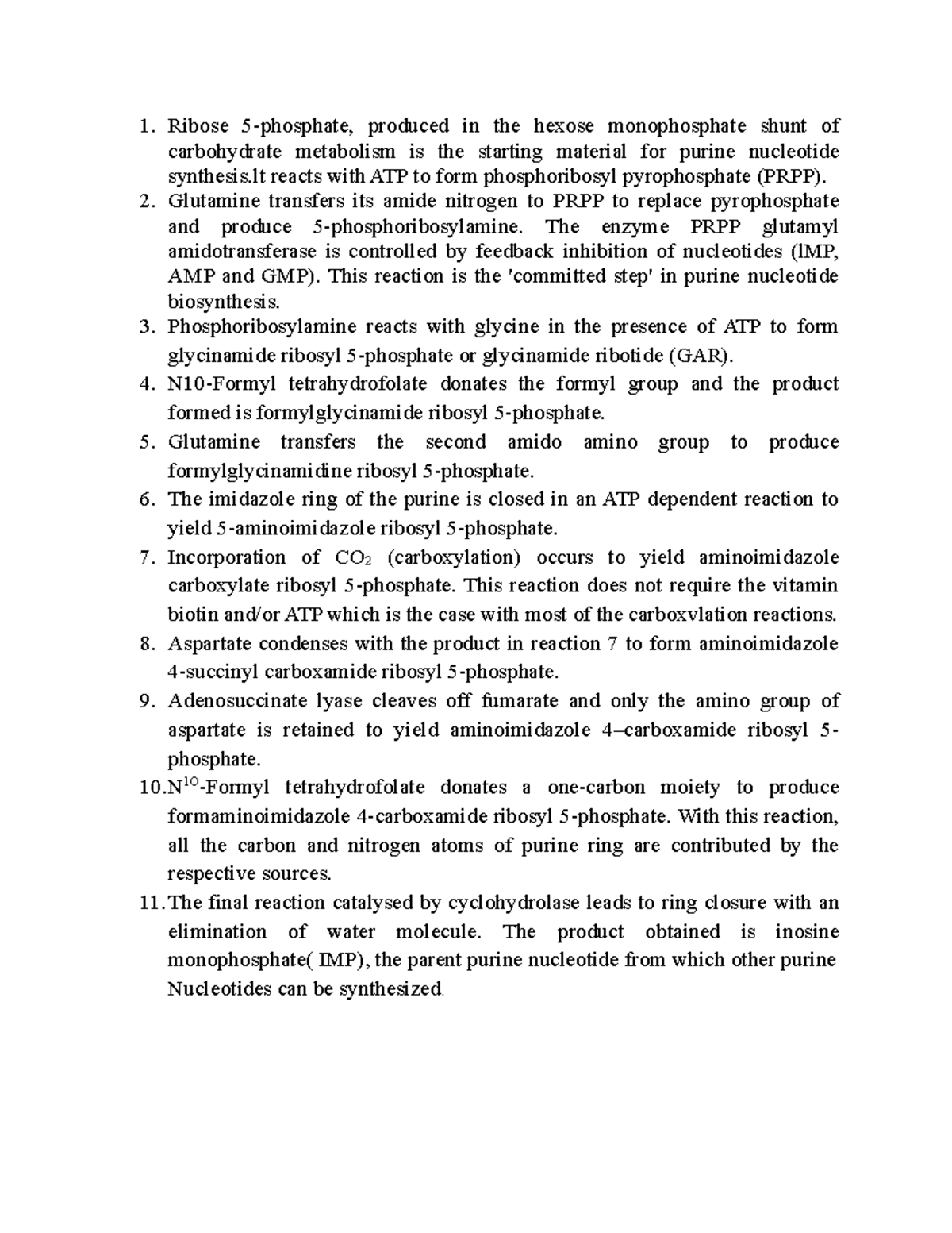 Denovo synthesis of purine nucleotides - Ribose 5-phosphate, produced ...