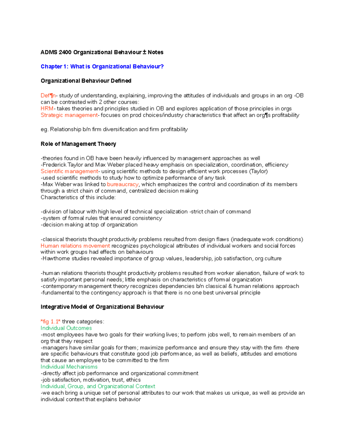 ADMS 2400 Organizational Behaviour - Relationship b/n firm ...