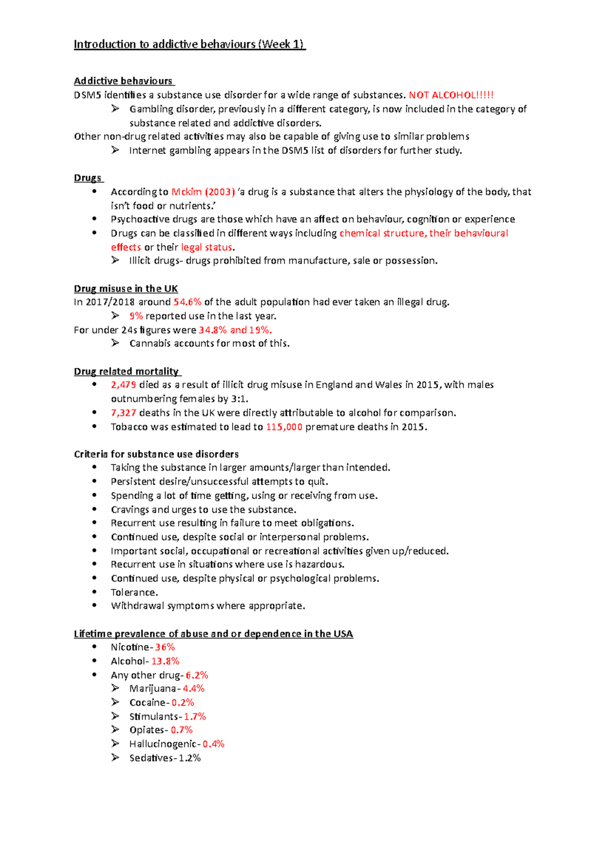 Intro to addictive behaviours (week 1) - Introduction to addictive ...