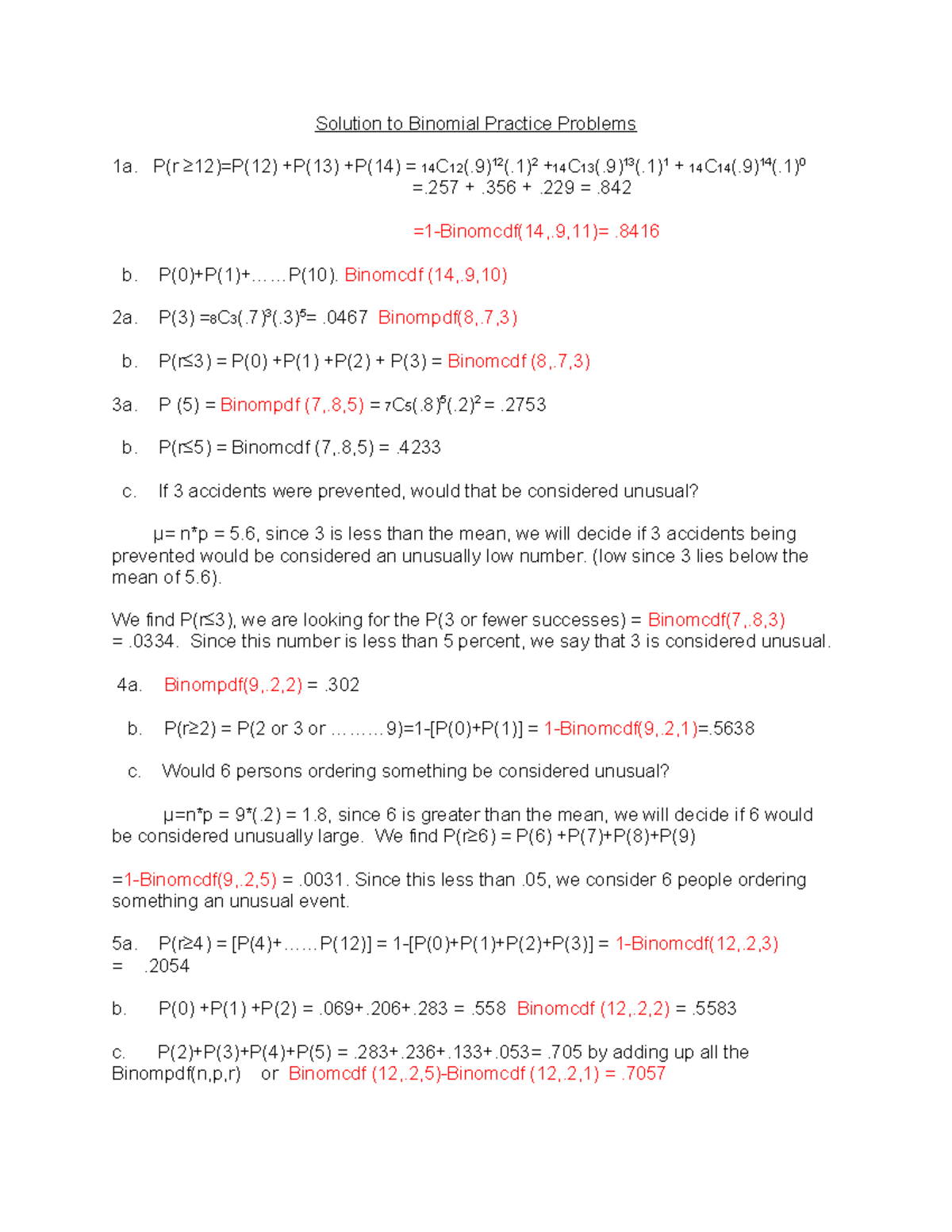 Solution to Binomial Practice problems(2) (1) - Solution to Binomial ...