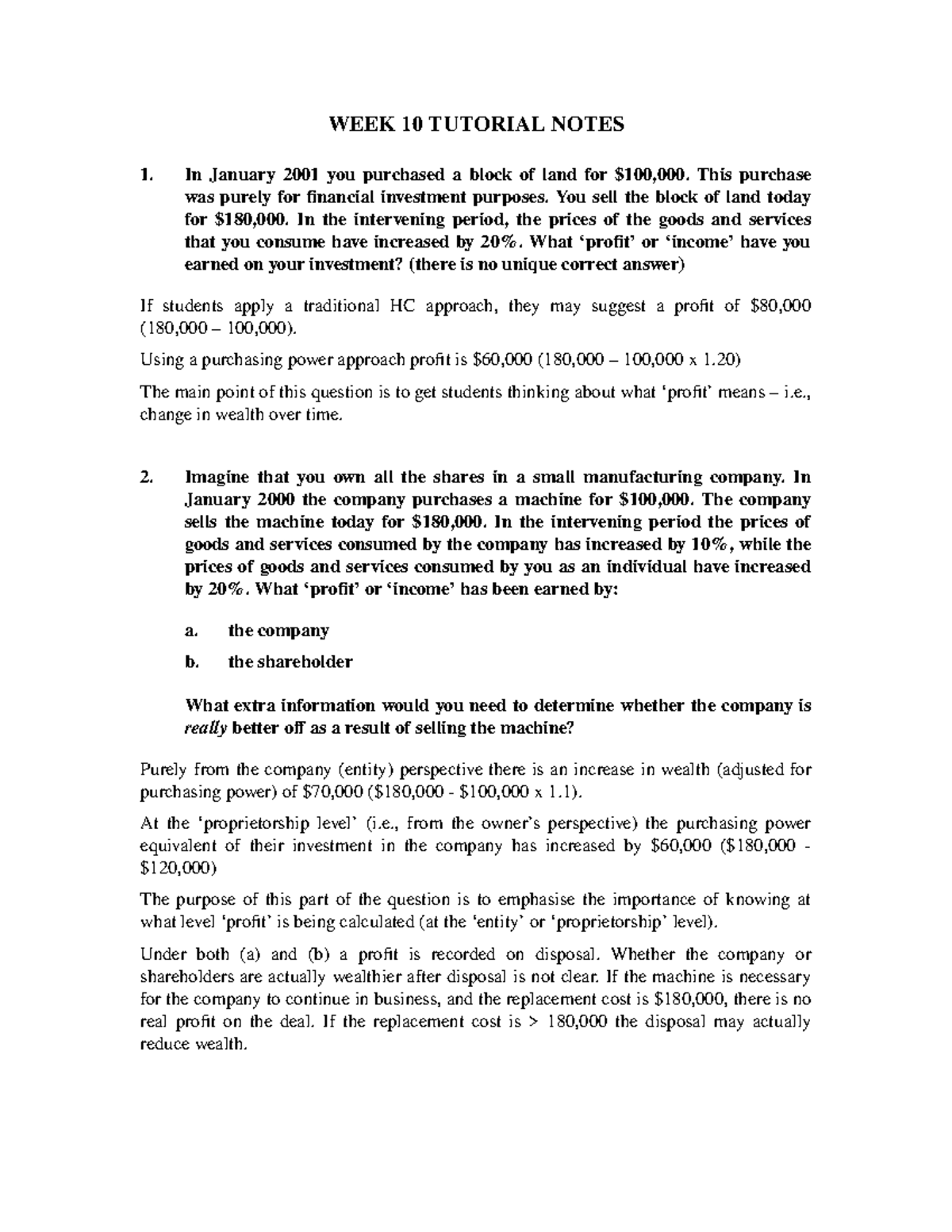 Week10 Tutorial notes - WEEK 10 TUTORIAL NOTES 1. In January 2001 you ...