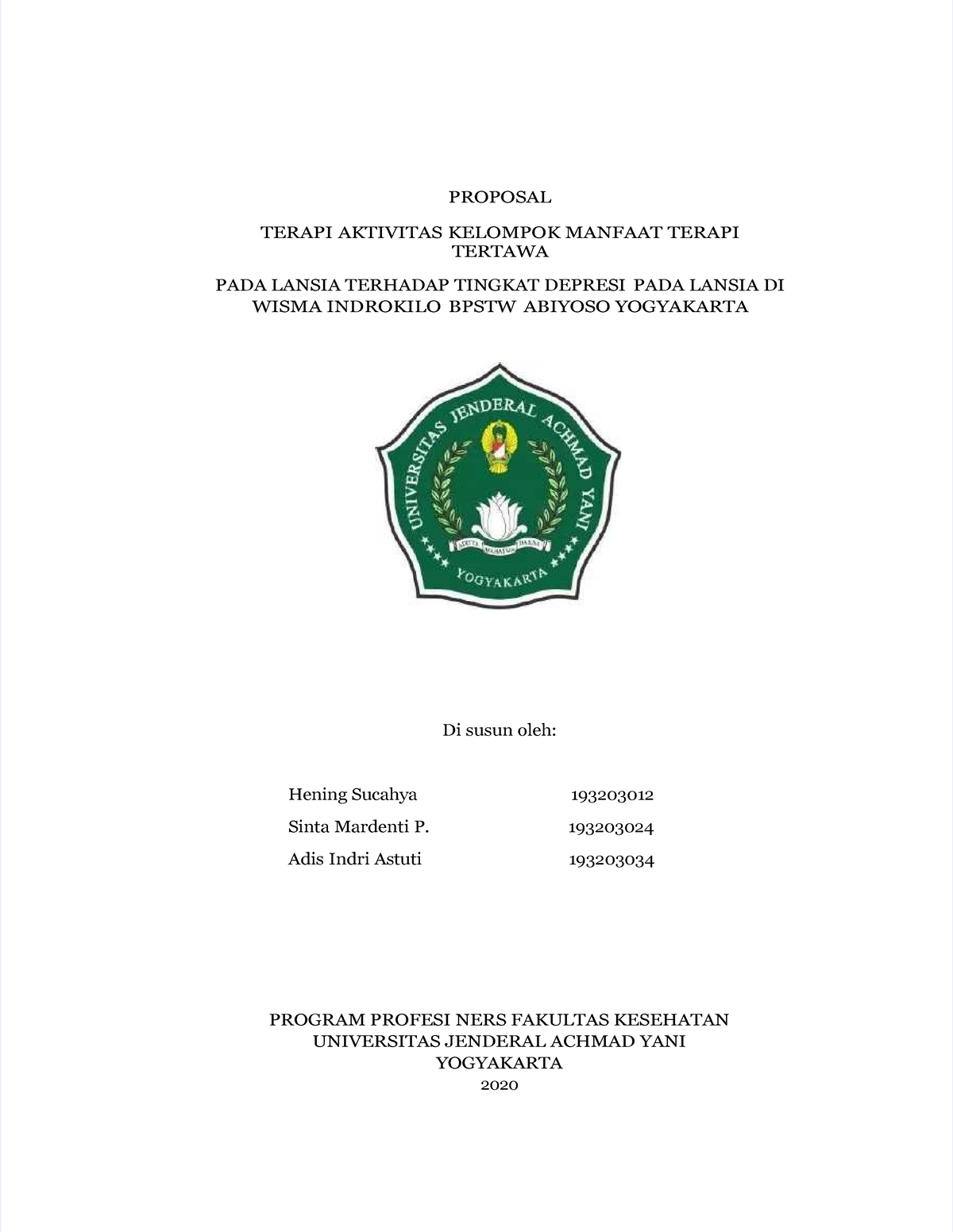 Pdf Proposal Tak Tertawa - PROPOSAL TERAPI AKTIVITAS KELOMPOK MANFAAT ...