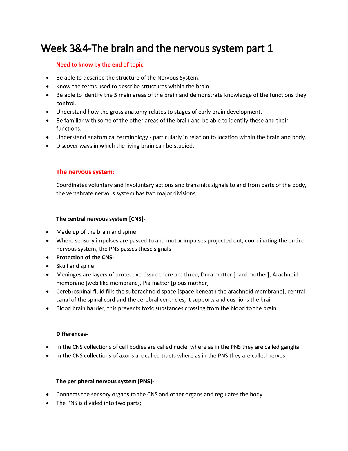 week 3 assignment nervous system and the sense