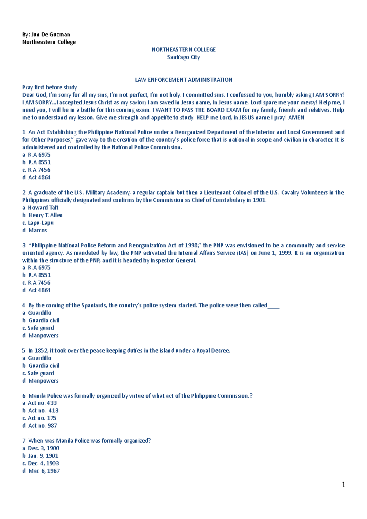 1k exam MODULE AND SAMPLE EXAM Northeastern College NORTHEASTERN