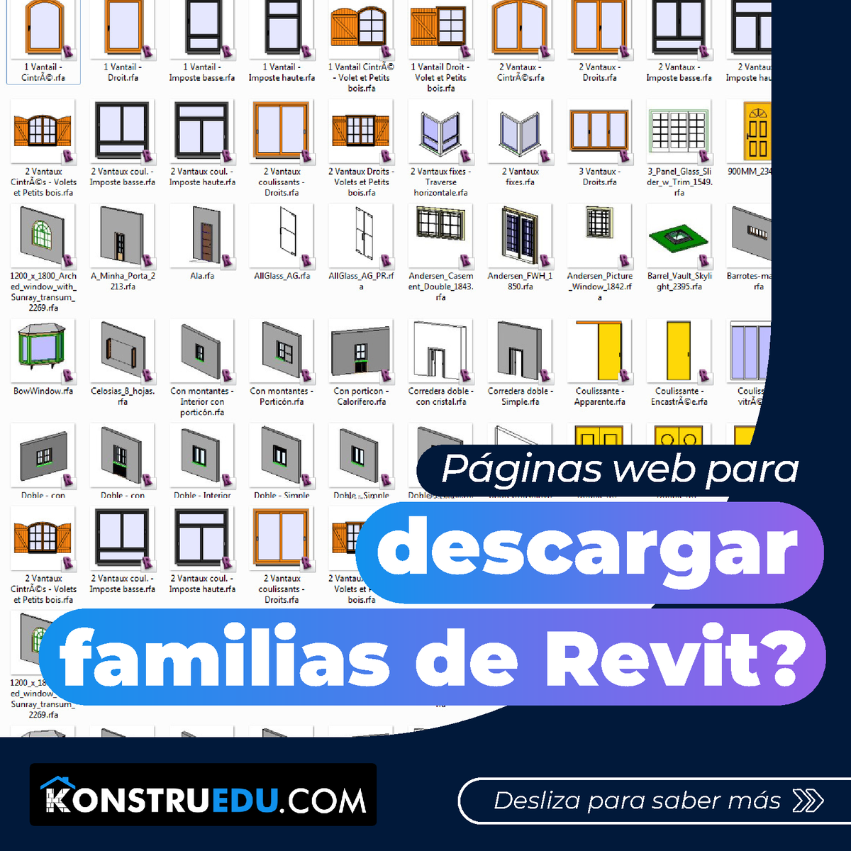 Páginas web para descargar familias de Revit Desliza para saber más familias de Revit