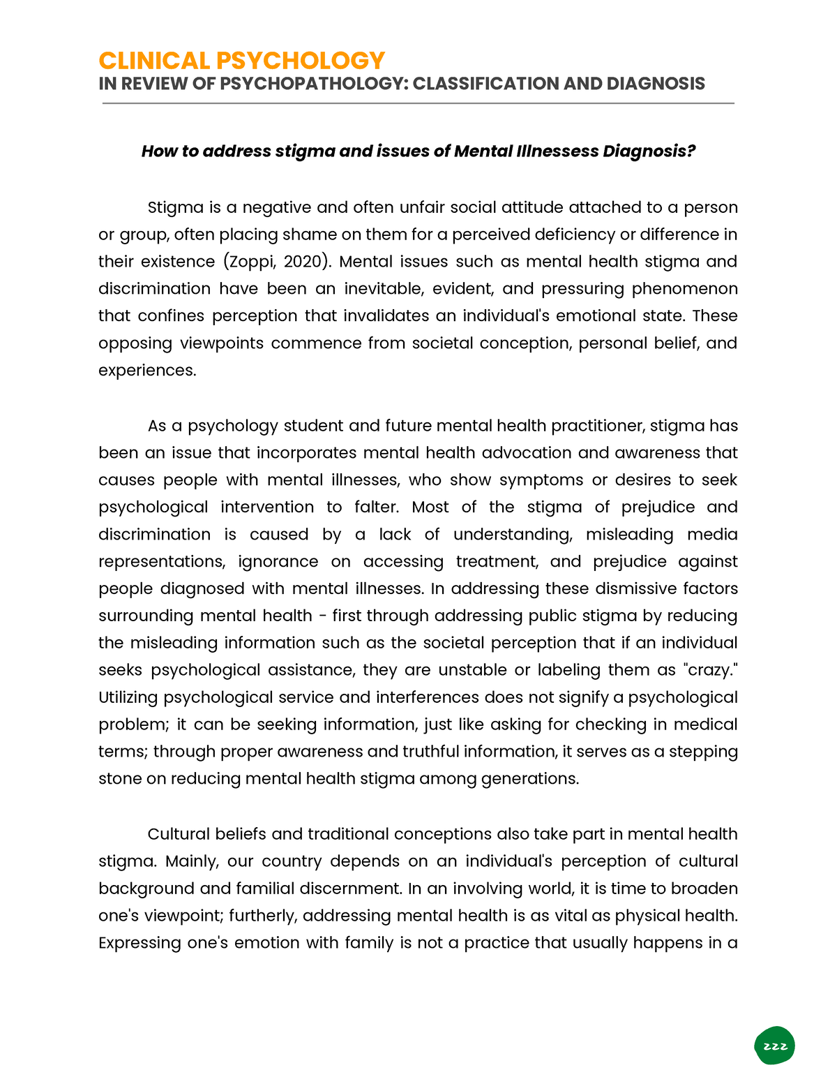 Clinical psychology in review of psychopathology classification and ...