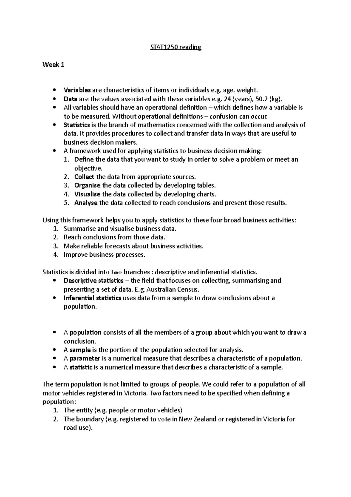 STAT1250 Reading - STAT1250 Reading Week 1 Variables Are ...