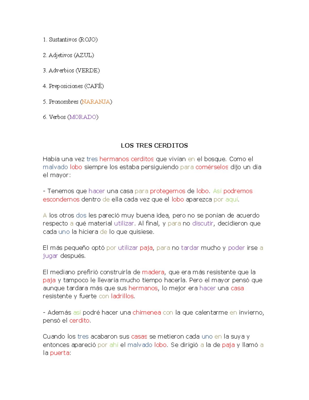 1 - GENIAL - Sustantivos (ROJO) Adjetivos (AZUL) Adverbios (VERDE ...
