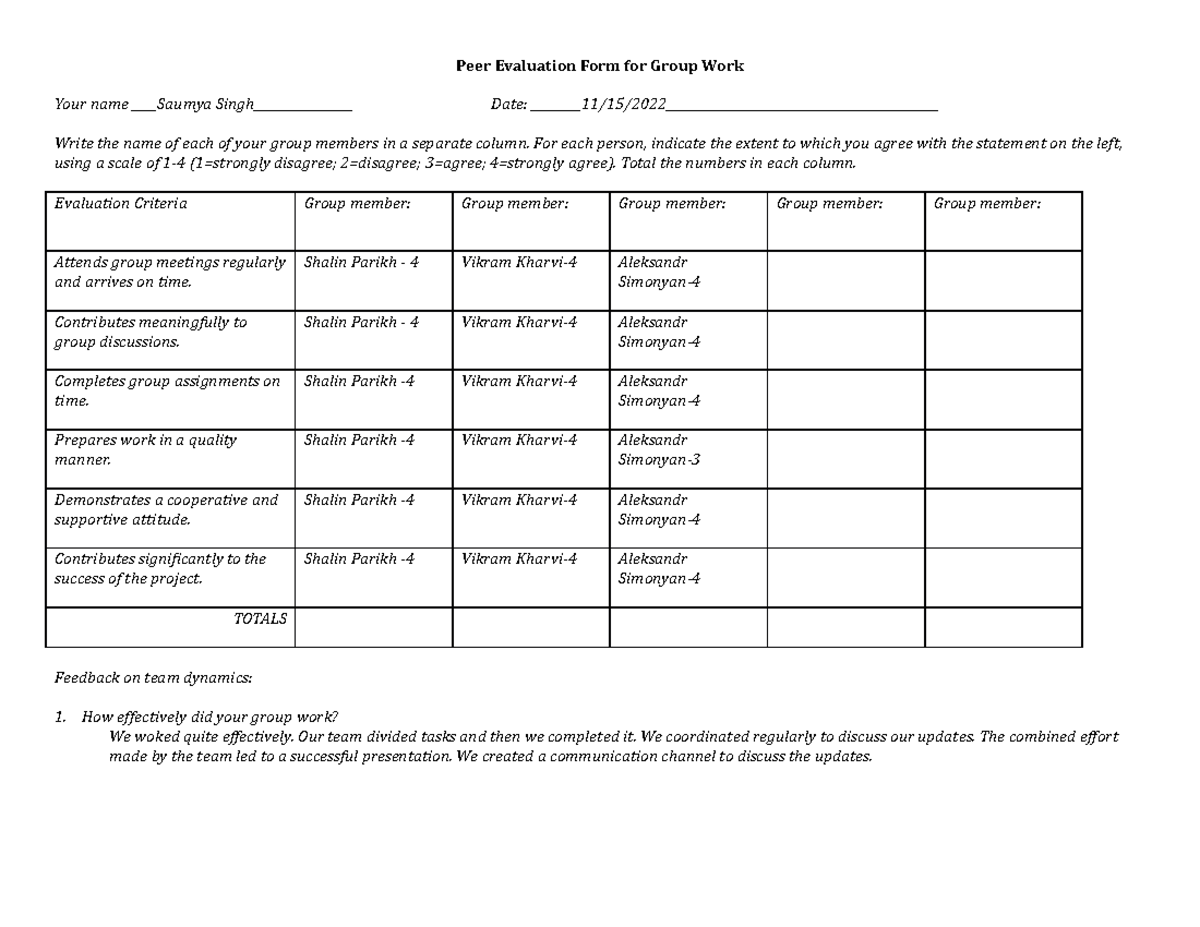 Lgai-peer Eval-group Work-2022-01-09 - Peer Evaluation Form For Group 