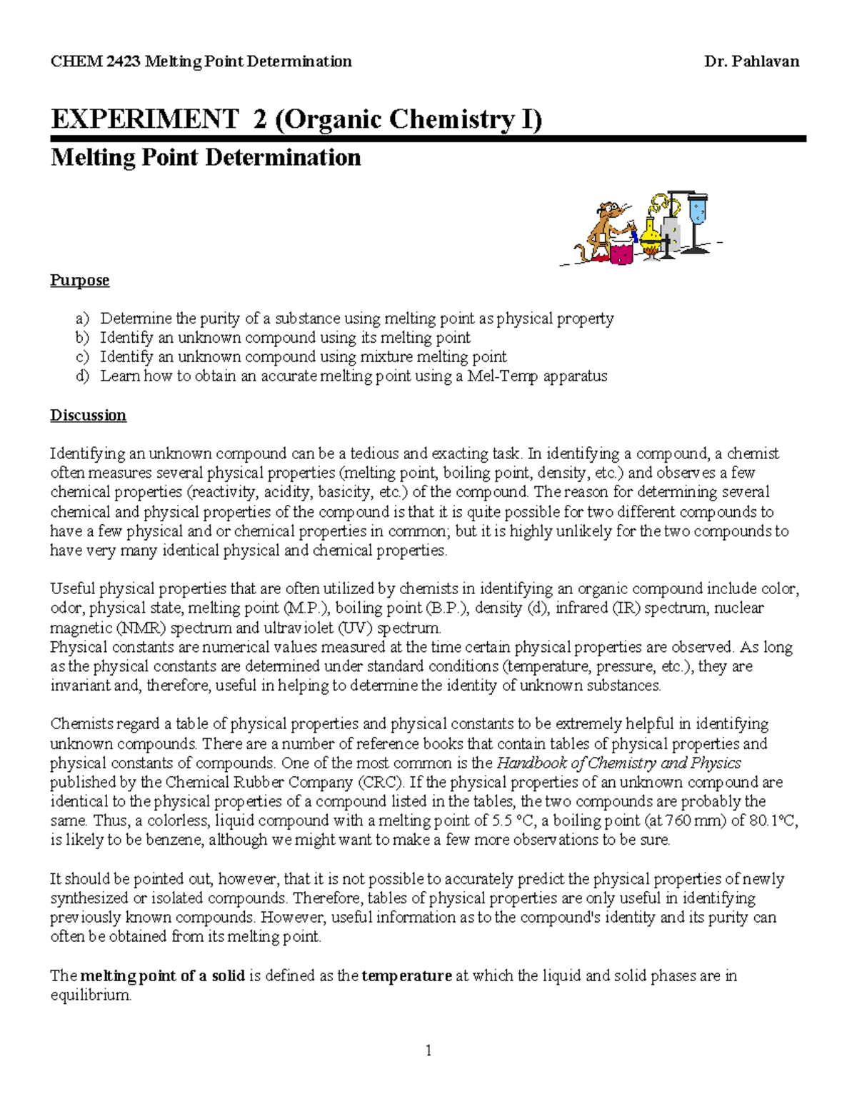 2423L2 Melting Point Determination - EXPERIMENT 2 (Organic Chemistry I ...