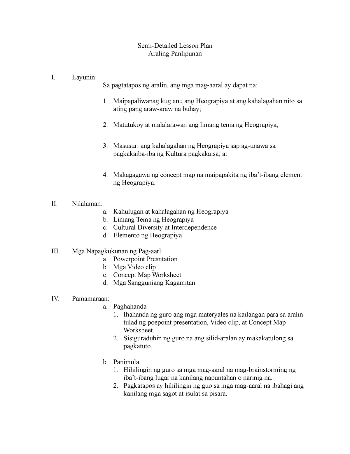 Lesson Plan Grade 8 - Semi-Detailed Lesson Plan Araling Panlipunan I ...