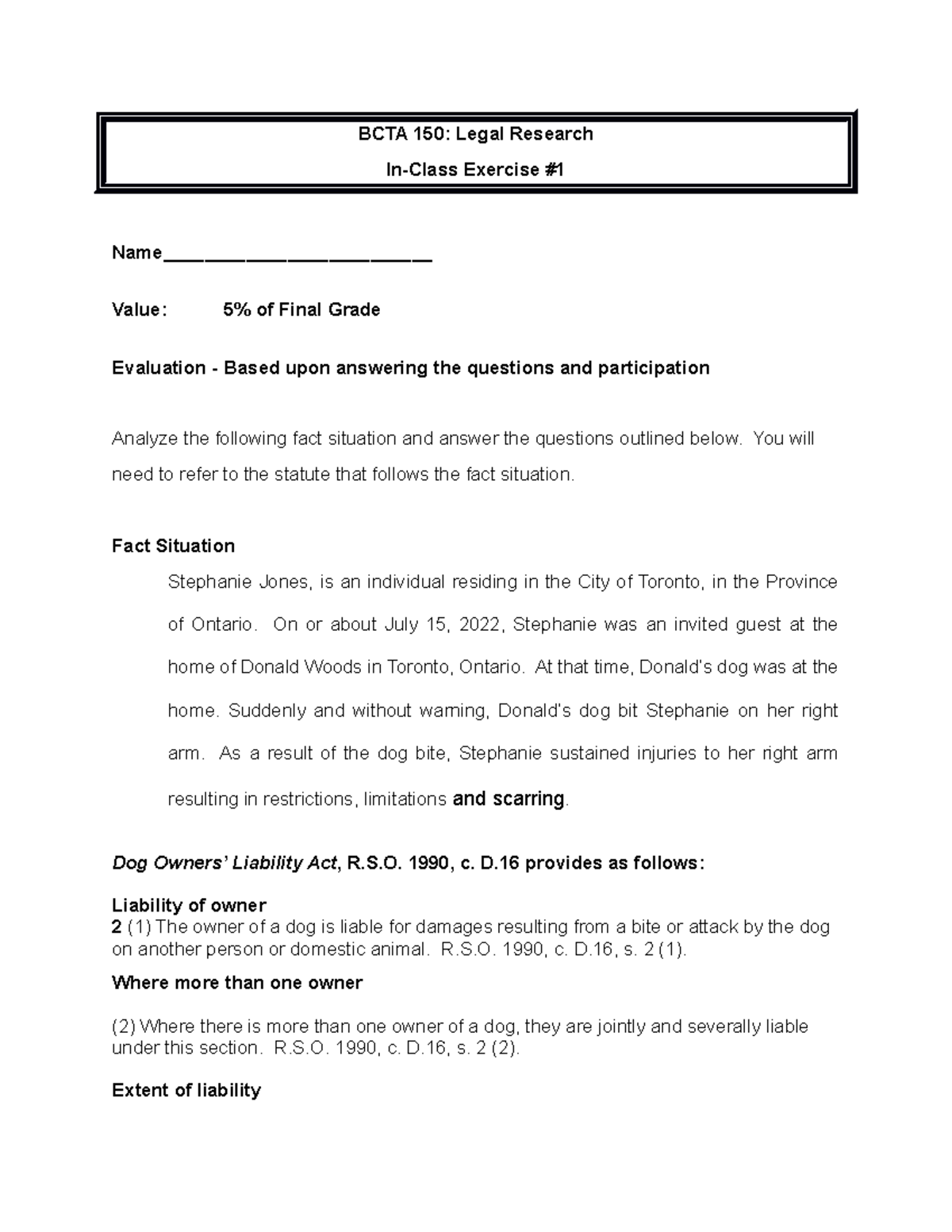 Legal Research InClass Exercise 1 Fall 2022 (Answers) BCTA 150