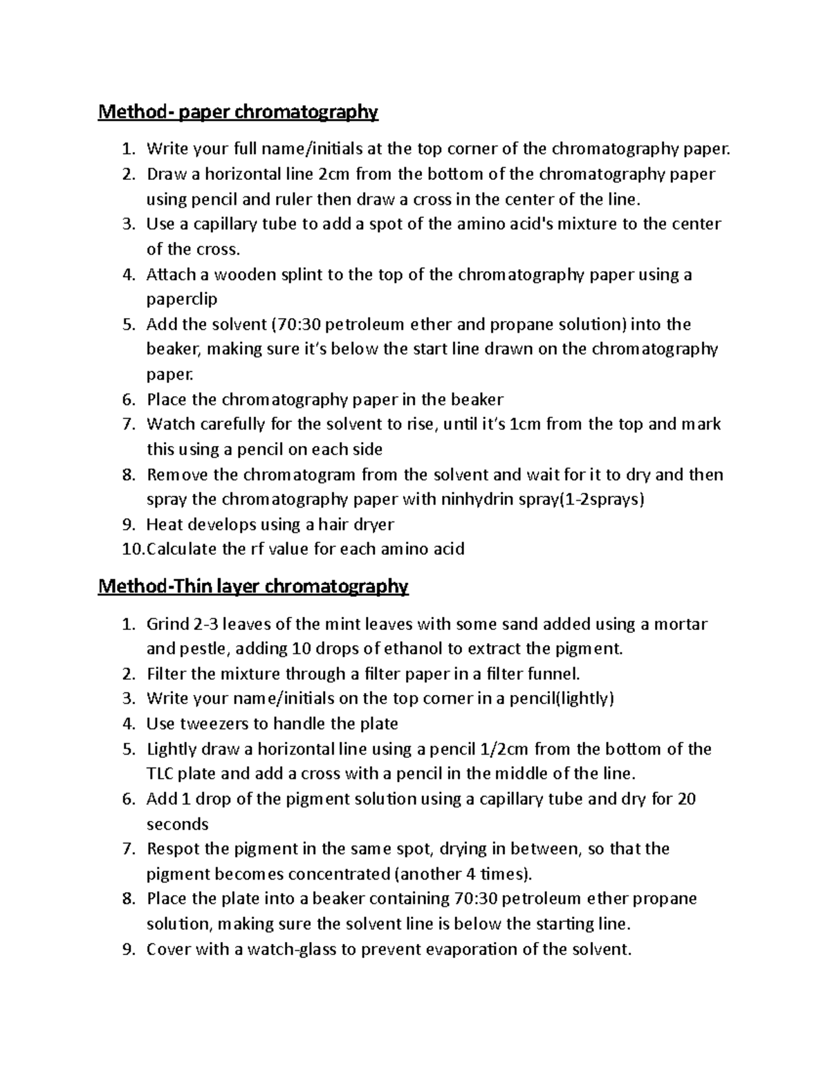 Biology chromatography homework copy Method paper chromatography