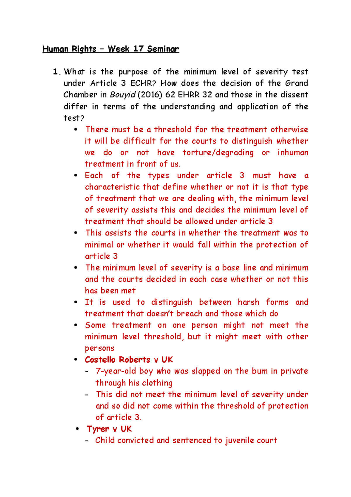 Week 17 Seminar - Lecture notes 17 - Human Rights – Week 17 Seminar 1 ...