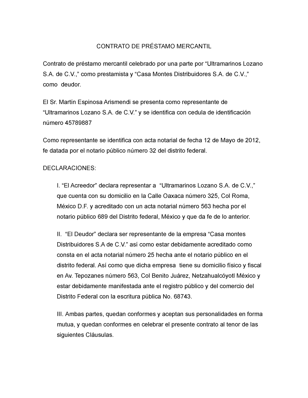 Contrato De Prestamo Mercantil Ejemplos Y Formatos Wo