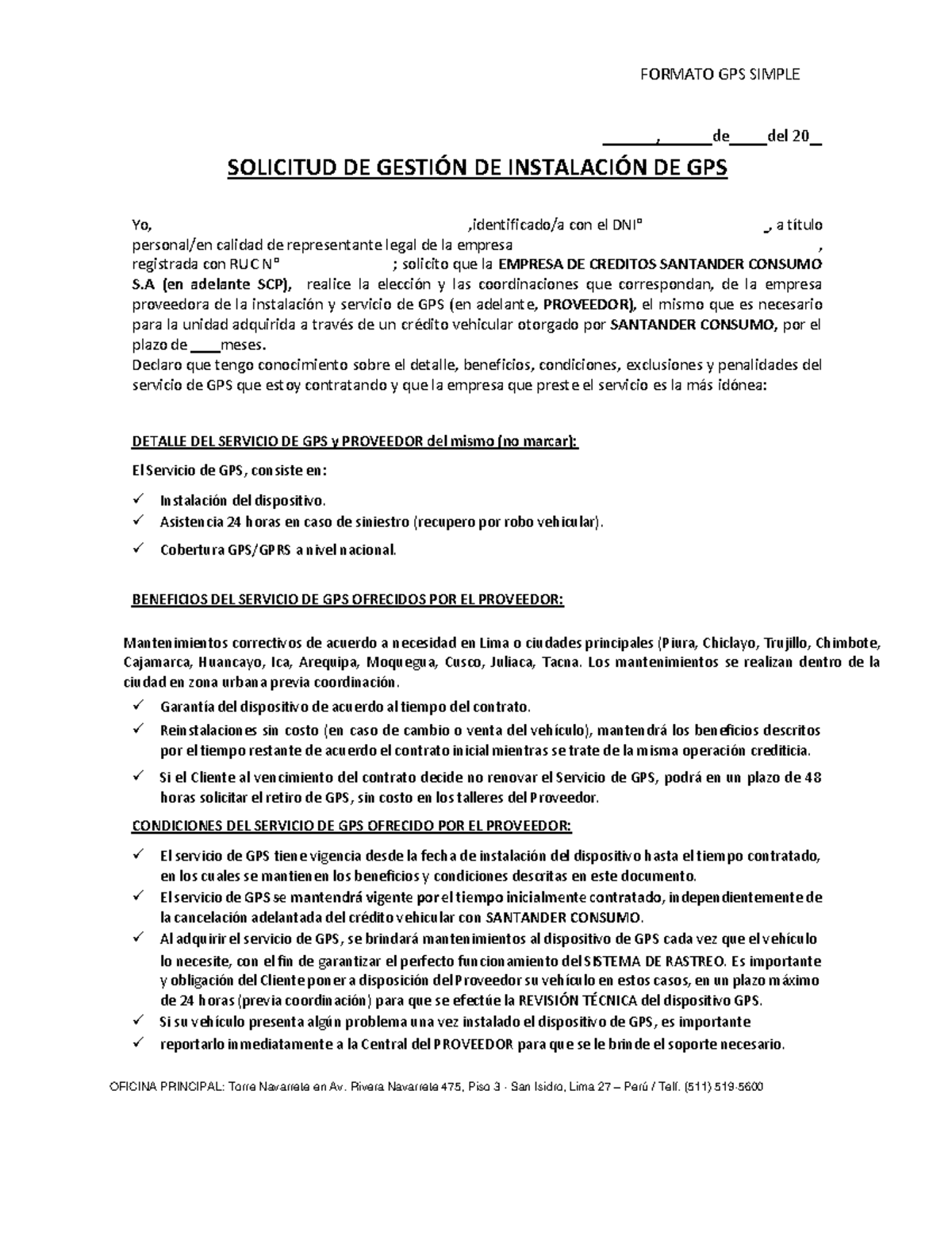 006 Solicitud DE Instalacion DE GPS - FORMATO GPS SIMPLE OFICINA ...