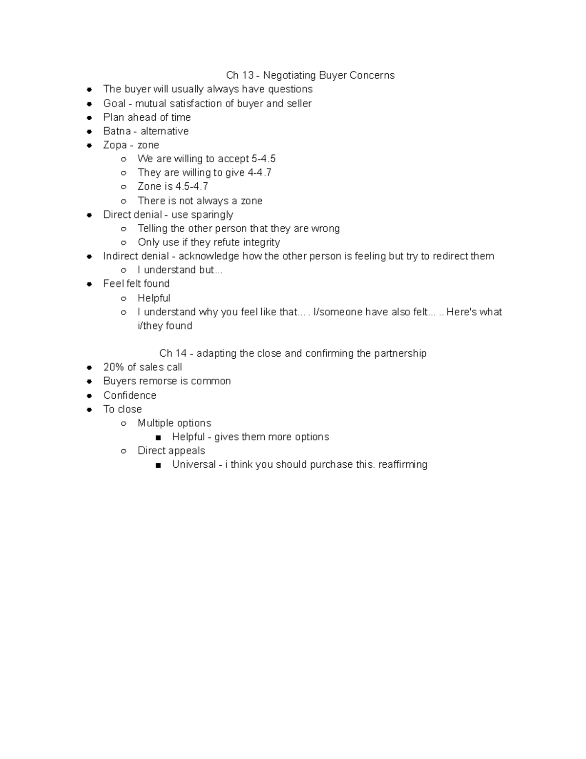 13&14 - Chapters 13 and 14 - Ch 13 - Negotiating Buyer Concerns The ...