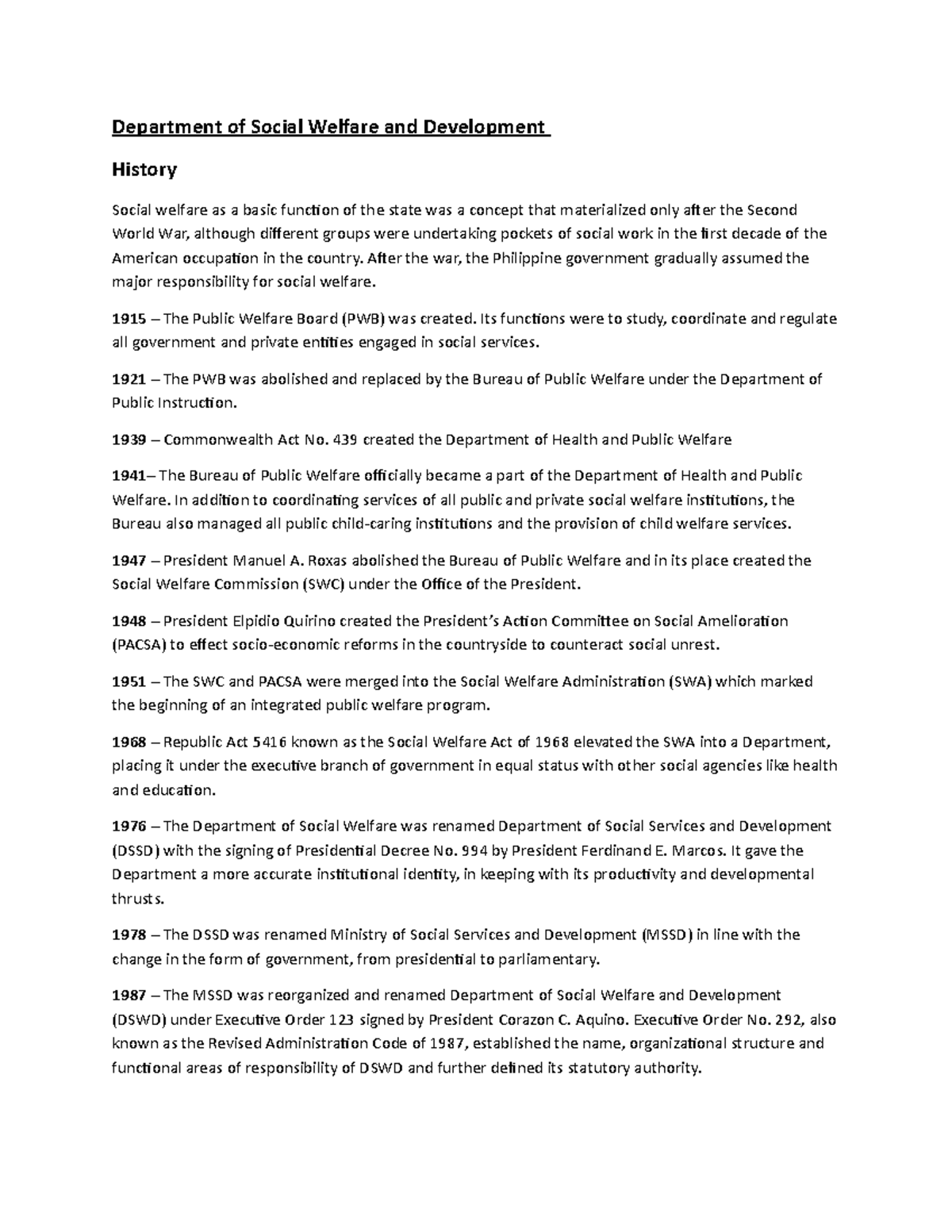 DSWD-History - For review - Department of Social Welfare and ...