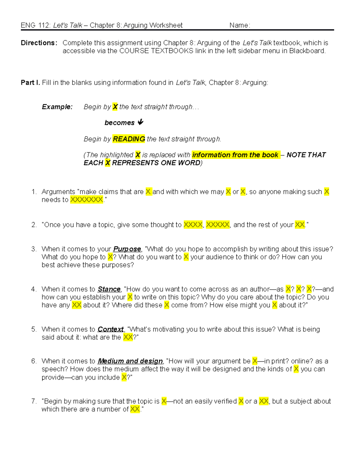 Fill In Blank - Essay - ENG 112: Let’s Talk – Chapter 8: Arguing ...