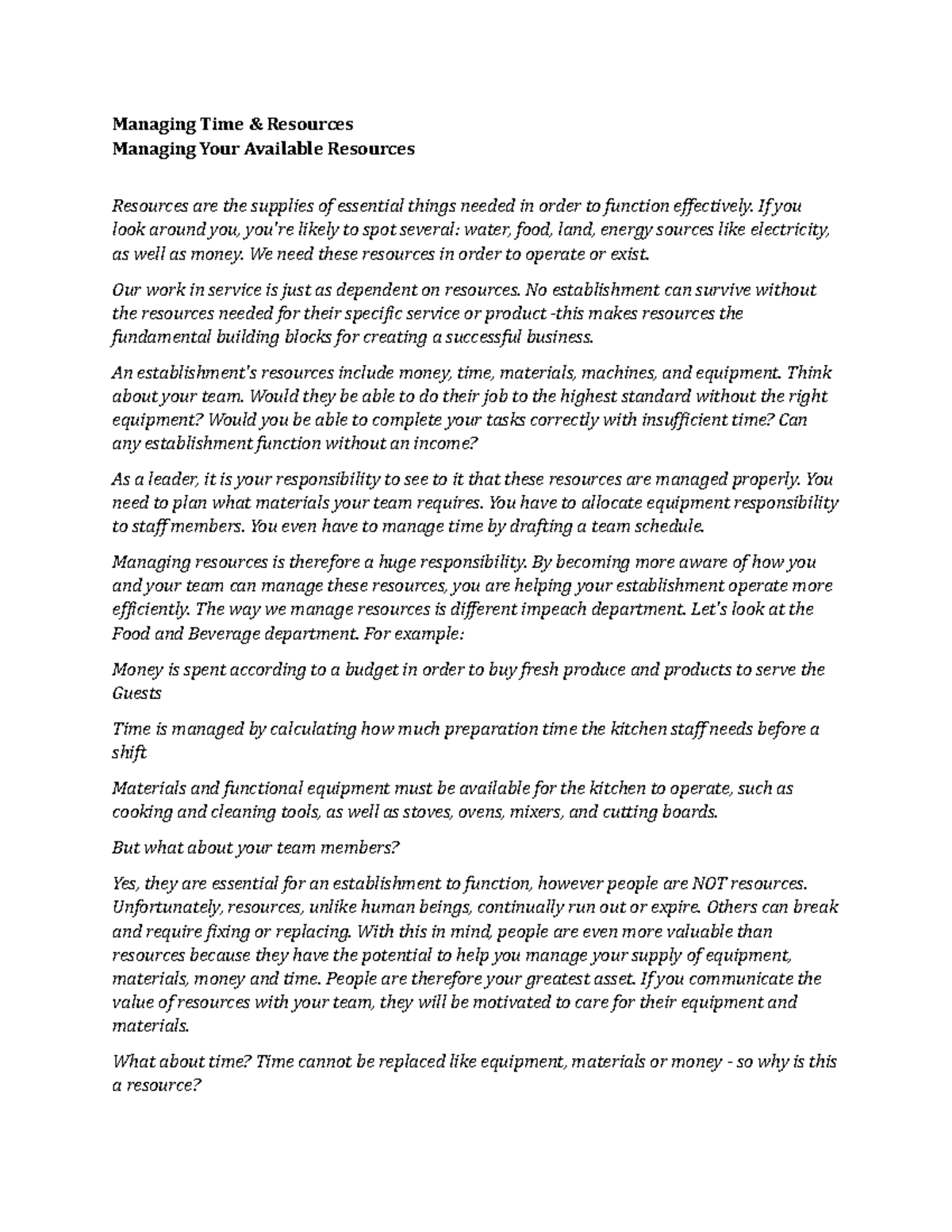 Time and Resource Management Lobster Ink Managing Time & Resources