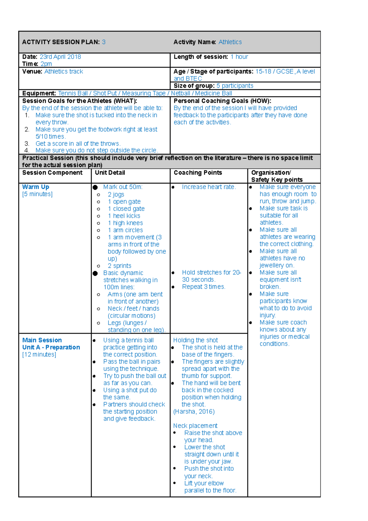 Throws - Session 3 - Needed as an appendix. - ACTIVITY SESSION PLAN: 3 ...