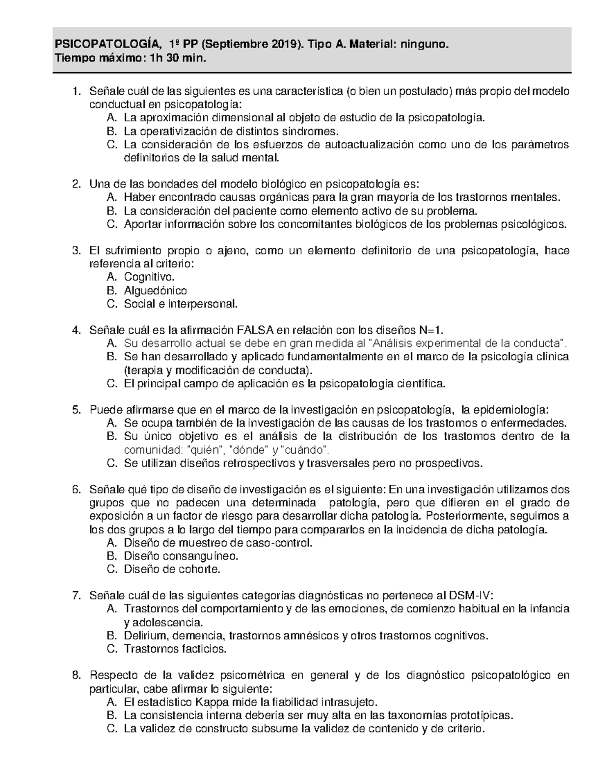 Septiembre 2019 Psicopatologia Examenes Y Plantillas - PSICOPATOLOGÍA ...