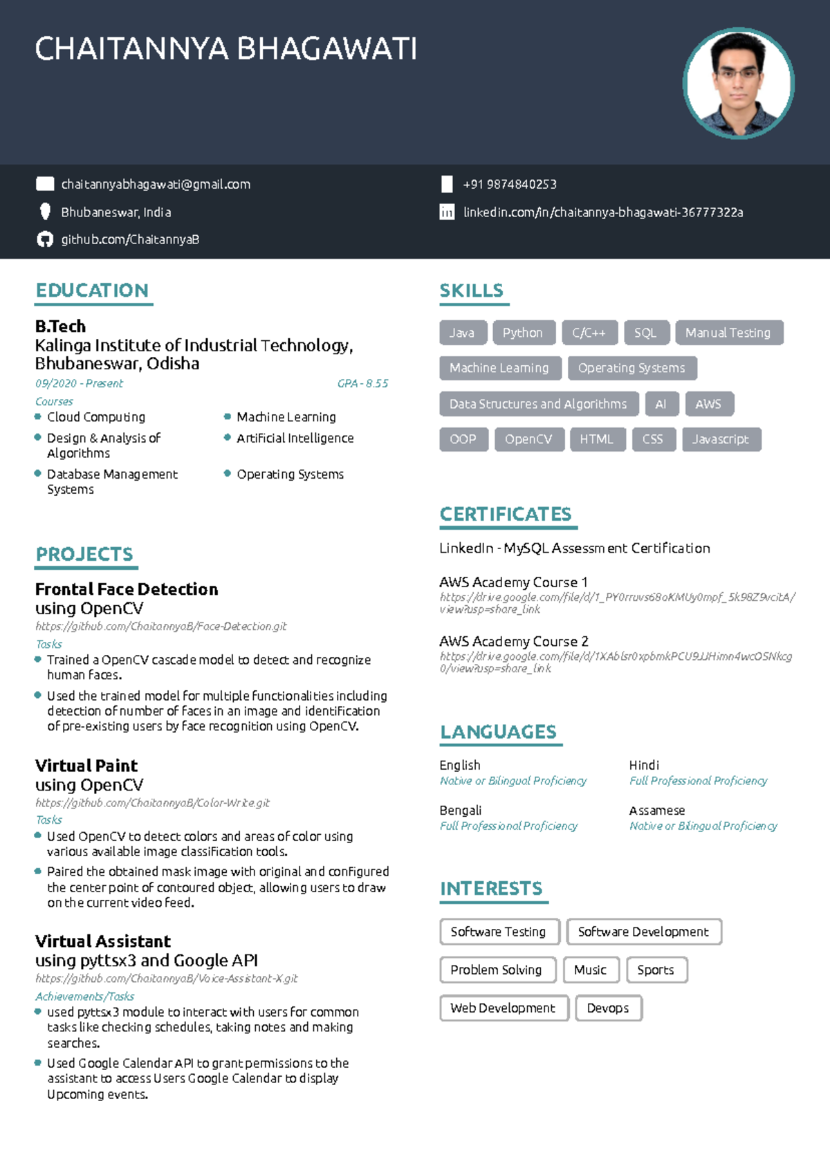 Chaitannya's Resume - okay random - CHAITANNYA BHAGAWATI ...