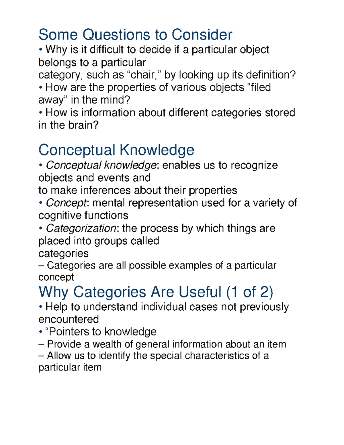 Chapter 9 Conceptual Knowledge - Some Questions to Consider • Why is it ...